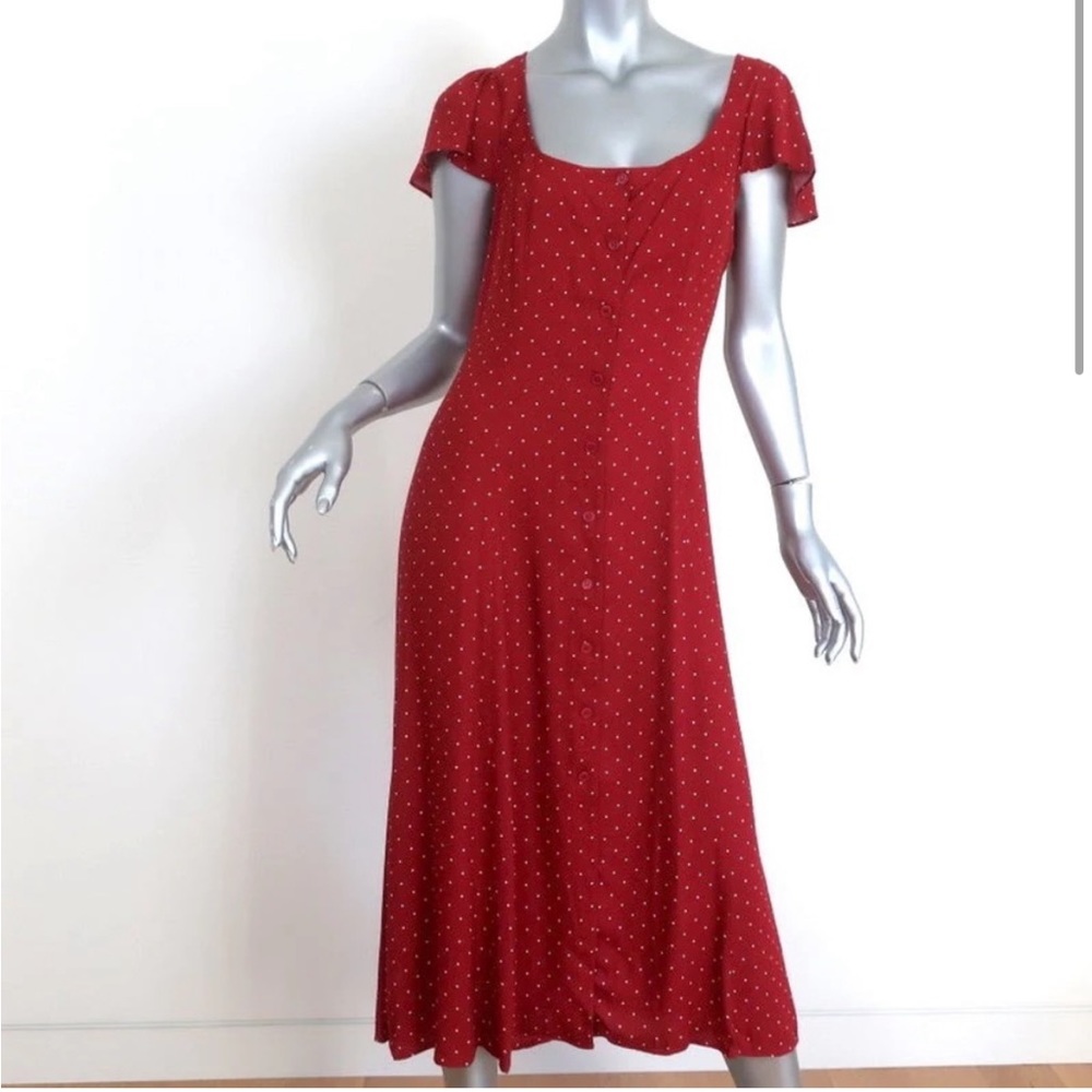 Womens Size 10 Reformation Red Polka Dot Button Down Midi Dress EUC